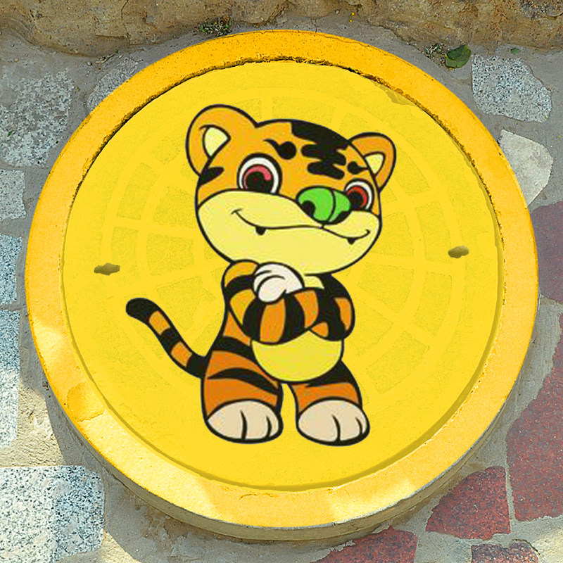 十二生肖绘画图案儿童卡通喷绘圆形镂空简约手绘彩绘井盖涂鸦模板