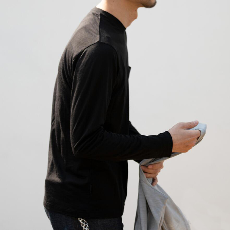 男款美丽诺羊毛口袋休闲长袖