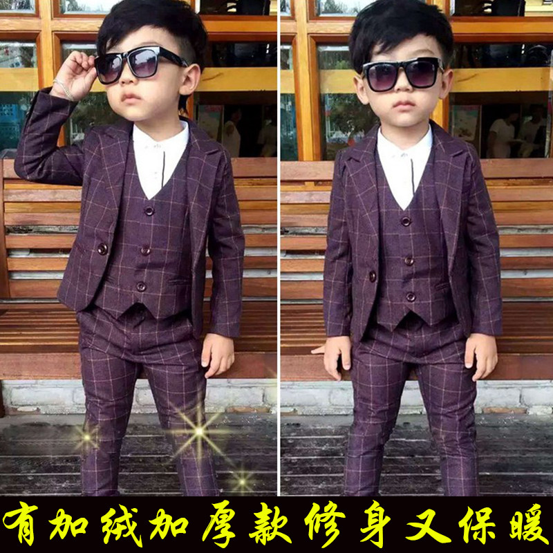 童装秋冬季新款男童西装套装加绒儿童韩版礼服加厚三件套潮