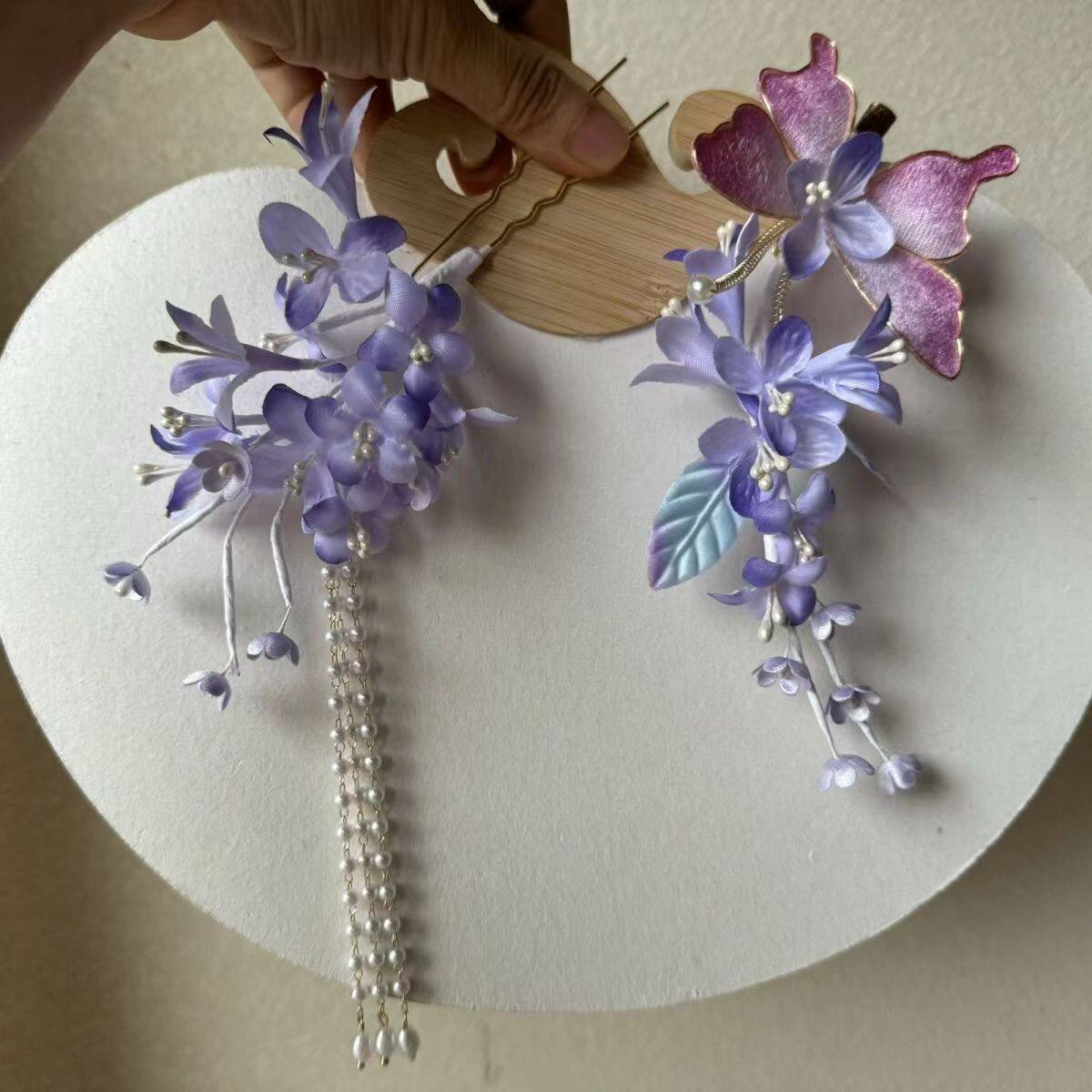 前尘梦汉服配饰古风紫藤烫花稠布烫紫藤烫花发夹两件套,饰品/流行首饰/时尚饰品新,发饰,淘宝优惠券,粉丝福利购,淘宝优惠卷