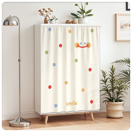 柜子遮挡帘波点卡通书柜防尘帘橱柜遮丑帘开放衣柜拉帘滑轨布帘子