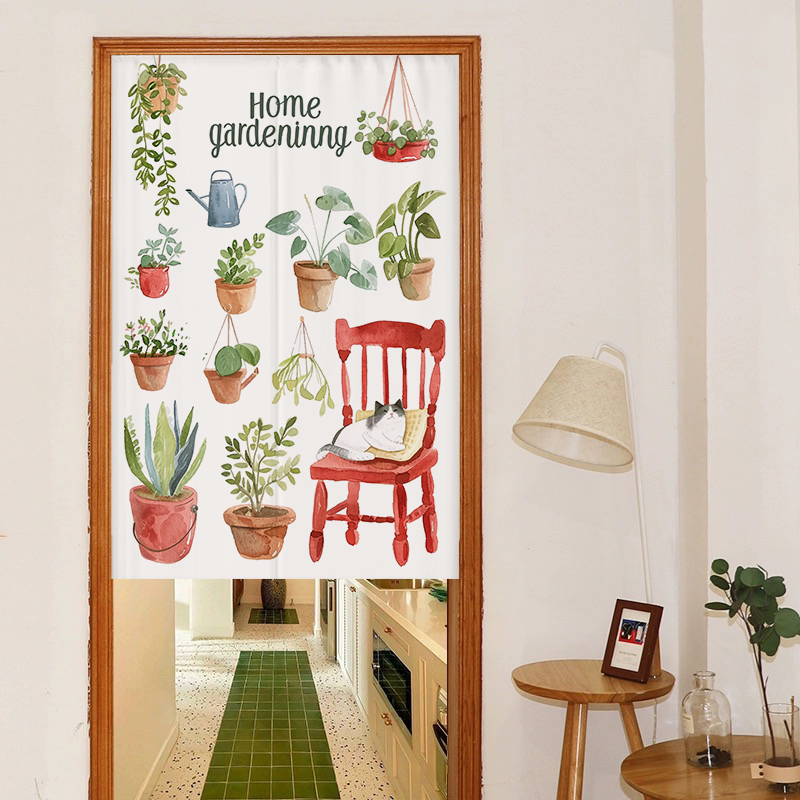 绿植门帘隔断帘卧室厨房半帘短帘复古免打孔遮挡帘厕所卫生间帘子