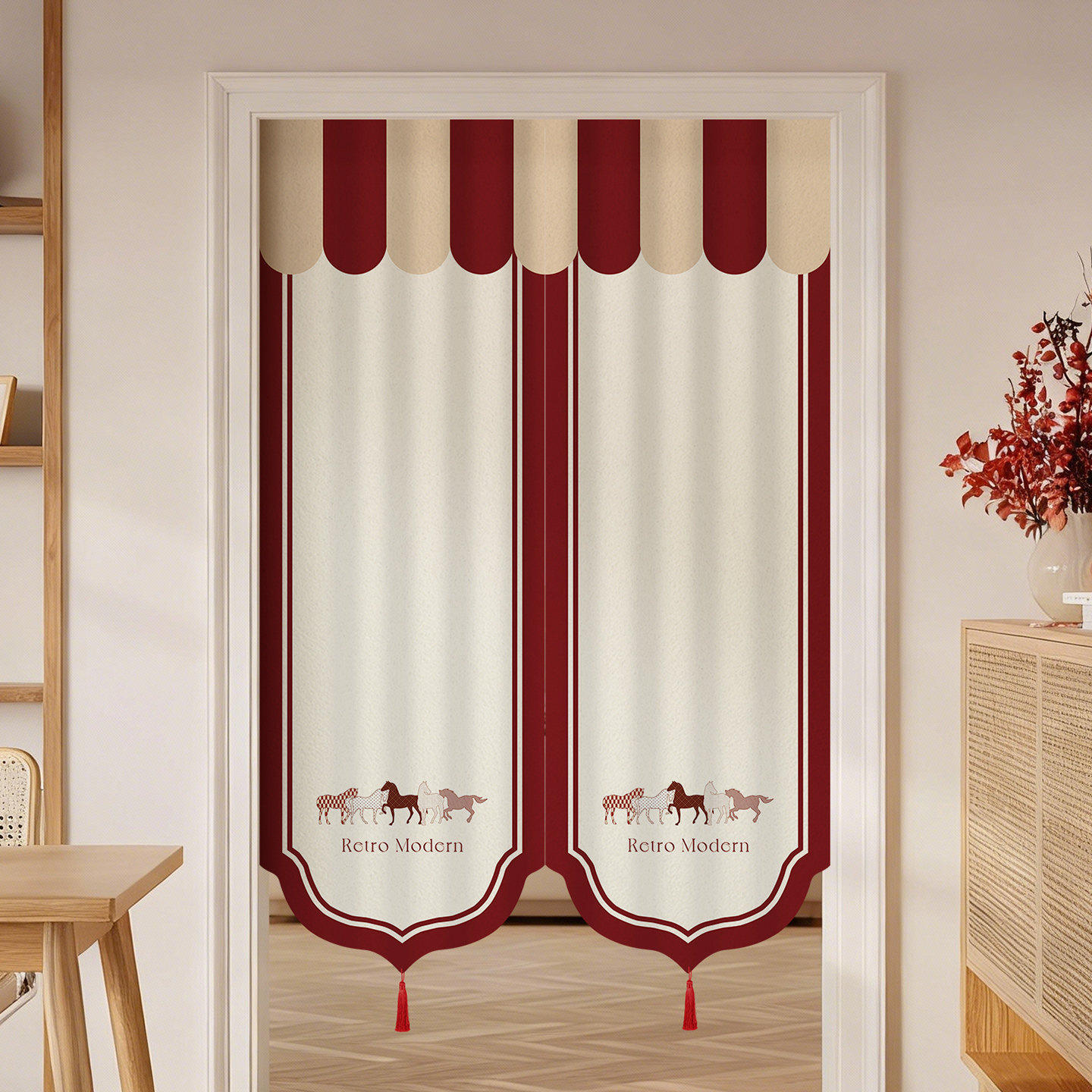 新年马年门帘隔断帘客厅装饰半帘厨房档油烟免打孔布帘玄关遮挡帘