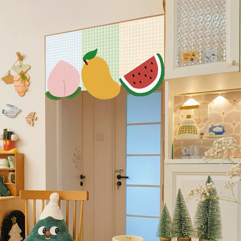 水果三角旗帘吊旗厨房装饰半帘遮挡布帘魔术贴玄关门帘隔断帘定制