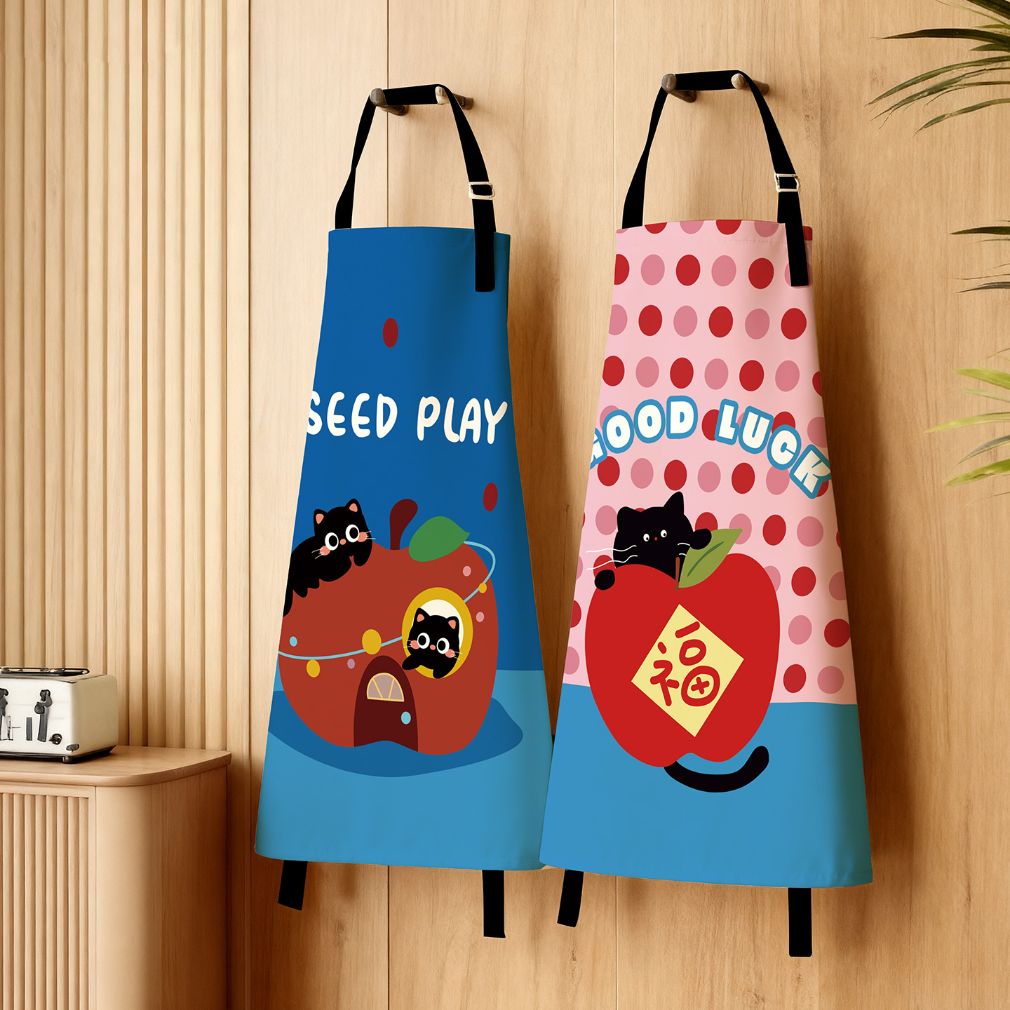 可爱清新围裙家用厨房防水男女儿童画室围兜工作家务做饭围腰