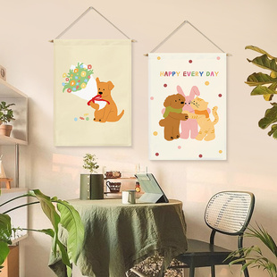 卡通宠物狗挂画布艺装饰画背景布墙壁装饰电表箱遮挡挂布来图定制