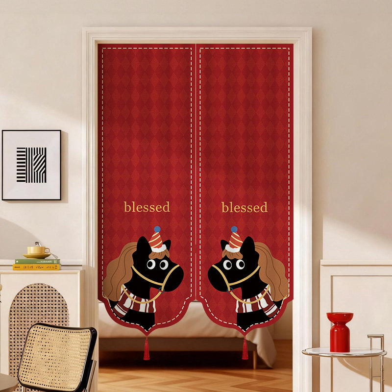 新年马年门帘隔断帘客厅装饰半帘厨房档油烟免打孔布帘玄关遮挡帘