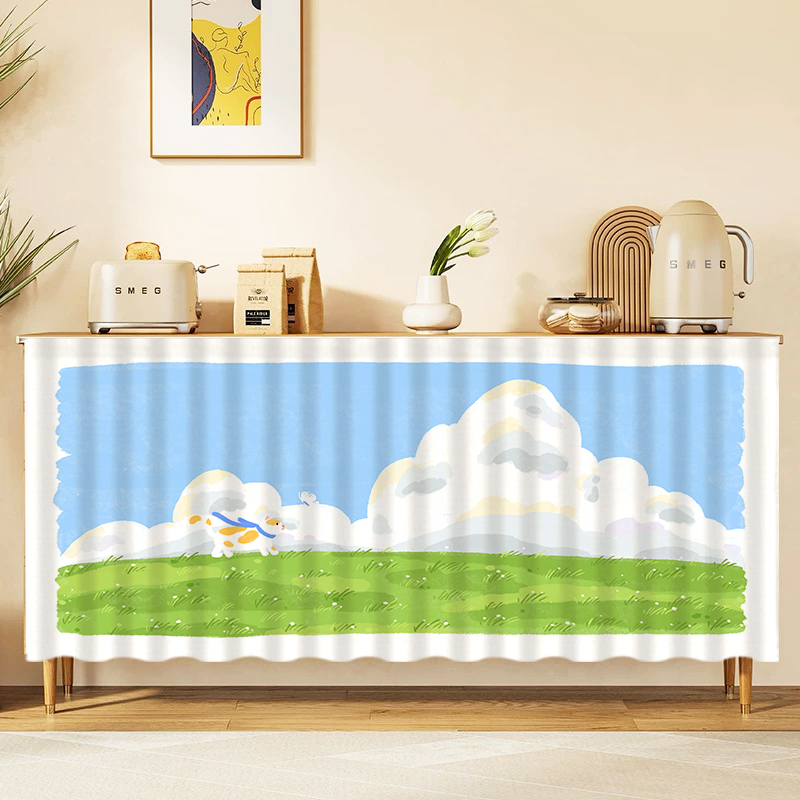 小清新柜子遮挡帘杂物防尘帘橱柜拉帘粘贴轨道遮丑帘书柜布帘短帘