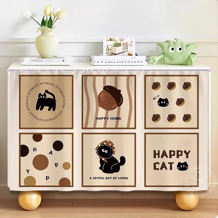 卡通可爱柜子遮挡帘厨房防尘帘鞋柜拉帘轨道书柜帘轨道遮丑帘粘贴,居家布艺,门帘,淘宝优惠券,粉丝福利购,淘宝优惠卷