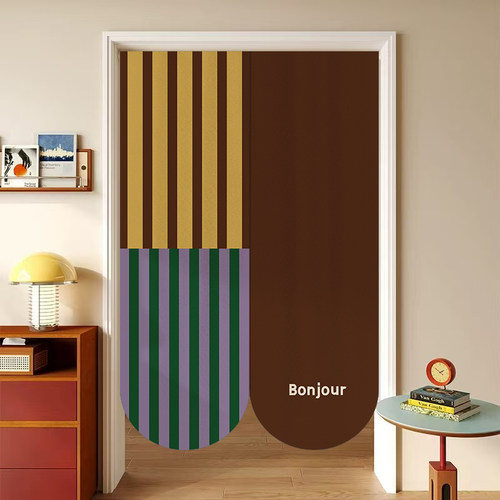 纯色撞色异形门帘隔断帘装饰半帘厨房档油烟免打孔布帘玄关遮挡帘