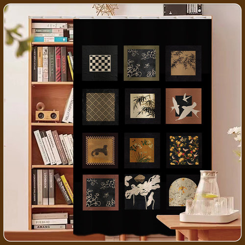 柜子遮挡帘美式卡通书柜防尘帘子橱柜拉帘粘贴轨道遮丑帘布帘柜帘