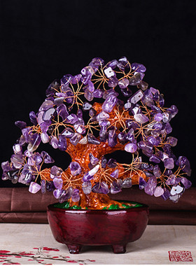 天然紫水晶招财树摆件