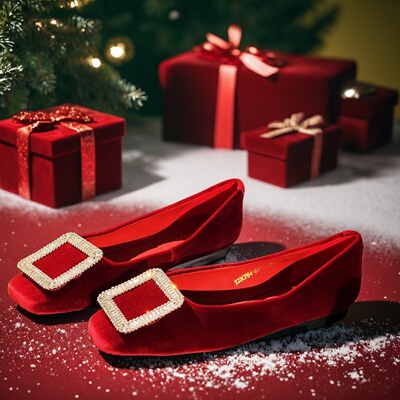 26新款轻奢断码女鞋清仓法式丝绒方扣水钻平底鞋女百搭通勤鞋6870