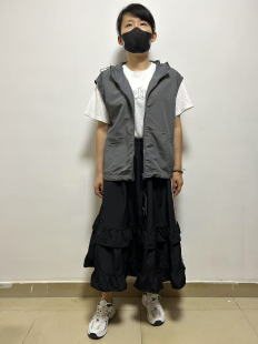 日单女士夏季 尼龙速干防晒半身裙长裙A字型双层荷叶边蛋糕裙 薄款