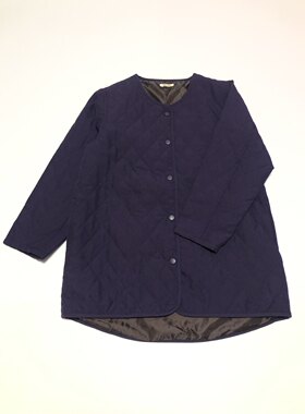 外贸出口日本日单女士绗缝菱形格圆领长袖按扣薄棉服春秋冬三季款