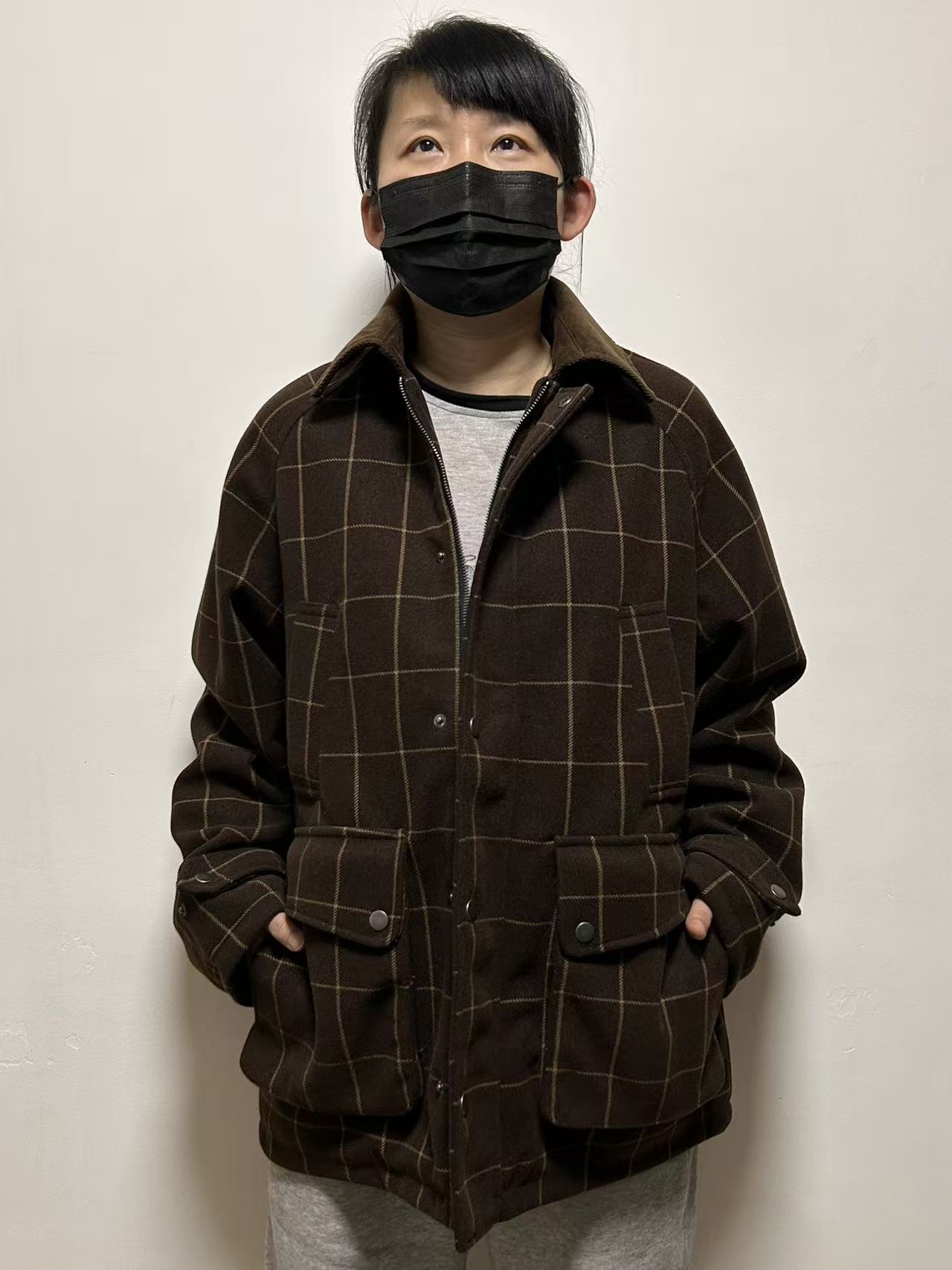 日单ciaopanic仿羊毛呢子内里绗缝菱形格夹棉猎装夹克外套男女款