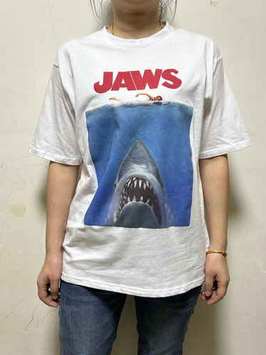 欧单JAWS大白鲨电影联名主题全棉T恤衫男女同款宽松休闲情侣款