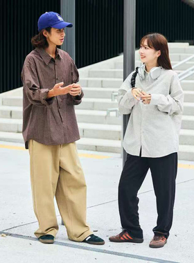 现货日单潮牌freaks store宽松版型翻领长袖格子衬衣经典男女同款