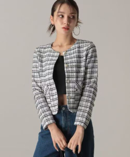 春秋款 日单f21女士粗花呢小香风开衫 外套上衣短裤