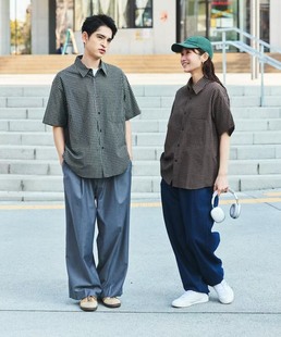 格纹衬衣落肩宽松百搭男女同款 日单潮牌freaks 短袖 薄款 store夏季