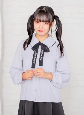 日单女士萝莉风甜美可爱娃娃领长袖衬衣春秋款微弹力纯色