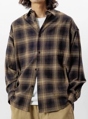 日单潮牌FREAKS STORE全棉渐变格纹法兰绒长袖衬衣男女同款宽松版