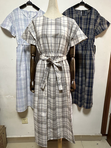 日单贵牌te chichi女士棉质混纺短袖松紧腰腰带连衣裙