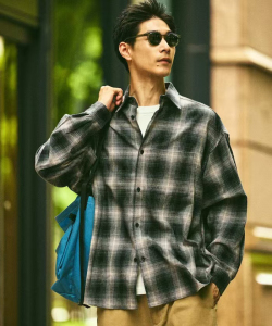 FREAKS STORE RELAX FIT法兰绒宽松廓形渐变格纹长袖衬衫
