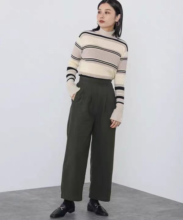 日单贵牌Beams女士全棉仿羊毛质感半松紧腰休闲裤加厚直筒阔腿裤