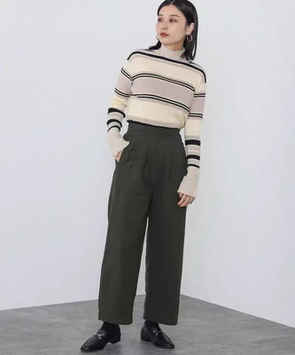 日单贵牌Beams女士全棉仿羊毛质感半松紧腰休闲裤加厚直筒阔腿裤