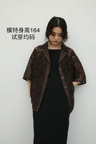 日单贵牌S*TYLEMIXER小松本女士西装领蕾丝布短袖衬衣宽松休闲