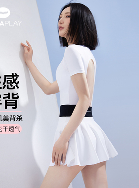 AquaPlay白色短袖泳衣女士连体游泳衣泳装泡温泉度假速干冲浪服