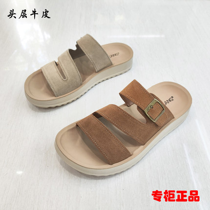 专柜2026新款夏季复古勃肯女凉鞋真皮牛皮沙滩一字女拖鞋轻便软底