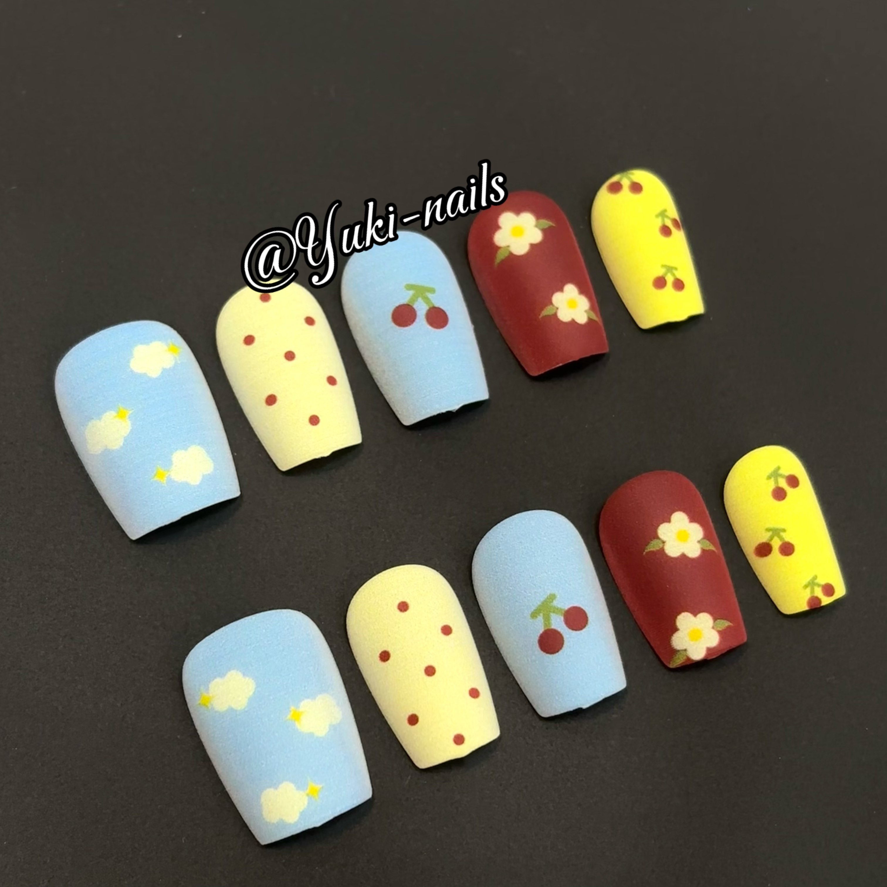 【Yuki穿戴甲】夏日baby蓝云朵樱桃波点鸡蛋花可爱机器喷印甲短方,彩妆/香水/美妆工具,穿戴甲/甲片,淘宝优惠券,粉丝福利购,淘宝优惠卷