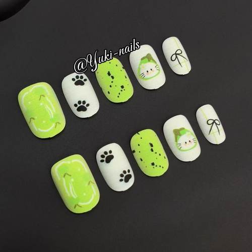 【Yuki穿戴甲】2025秋冬新款青苹果KT可爱学生显白机器喷绘贴片