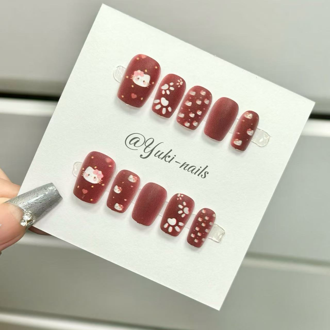 【Yuki穿戴甲】红色HelloKitty猫爪个性学生甜妹显白萌萌哒短方