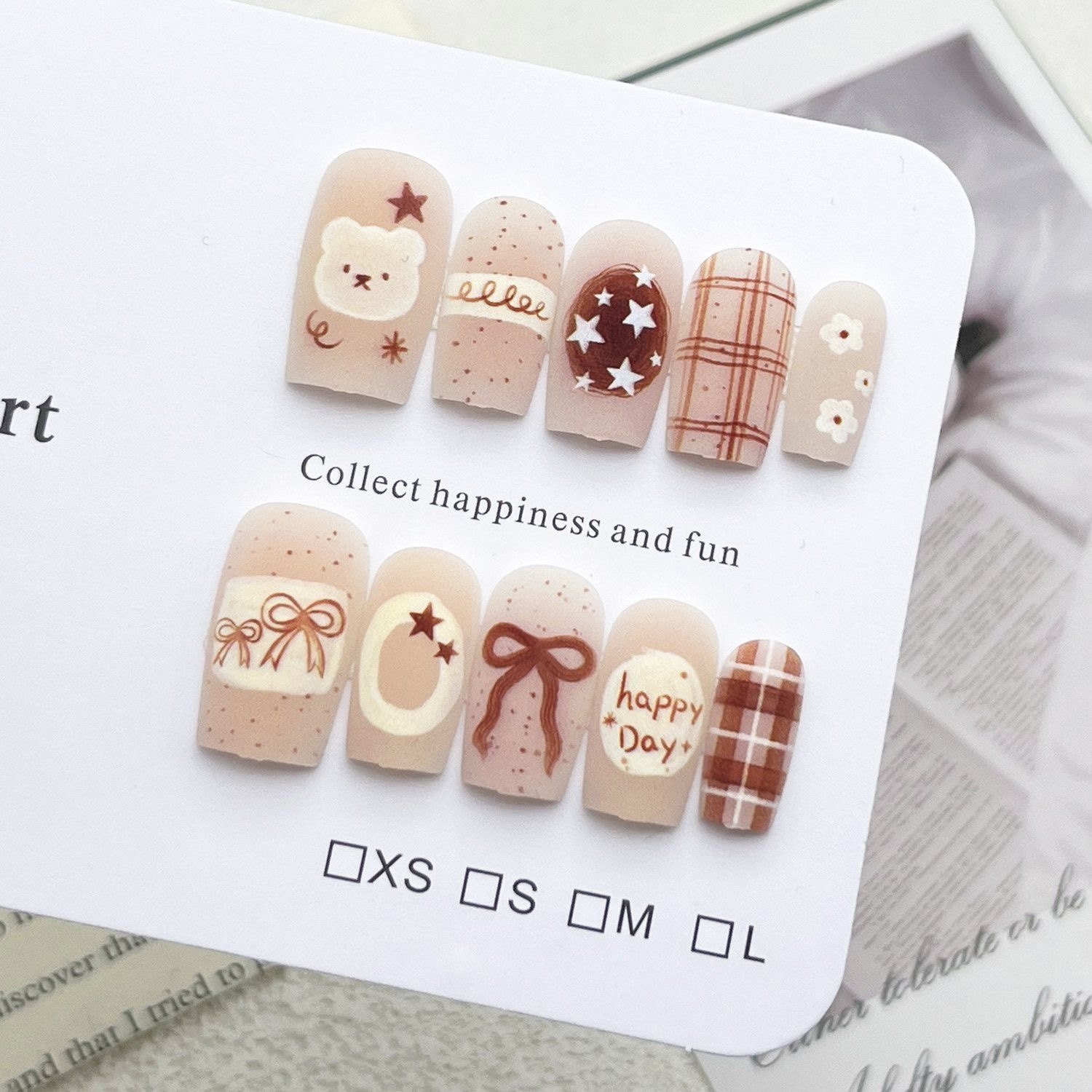 【Yuki穿戴甲】美拉德卡通小熊蝴蝶结可爱学生美甲原创假指甲贴片,彩妆/香水/美妆工具,穿戴甲/甲片,淘宝优惠券,粉丝福利购,淘宝优惠卷