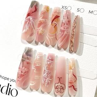 古风新中式 磨砂款 国风水墨山海凤凰九尾狐长梯 Yuki穿戴甲