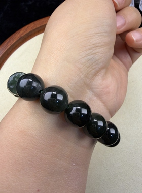 原创设计天然和田玉碧玉卡圆珠手串编号1214多样性发货