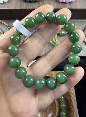 原创设计天然和田玉碧玉菠菜绿卡10圆珠手串编号2353多样性发货