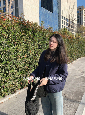 LUNAFUNG冯下文·藏青圆领纽扣厚棉衣女小个子显瘦宽松保暖谜棉服