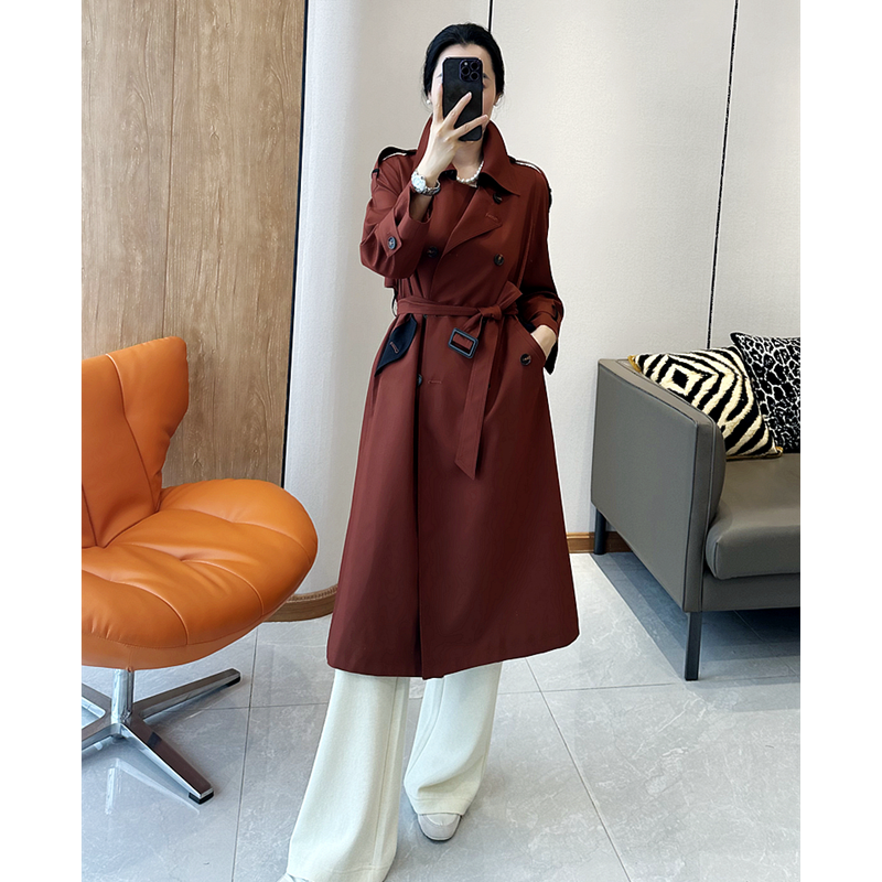 C3607  高及时髦范 气场十足 撞色款风衣外套 中长