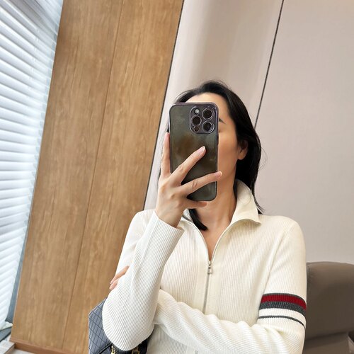 C5208 超及王牌货！撞色杠条 双拉链立领针织开衫