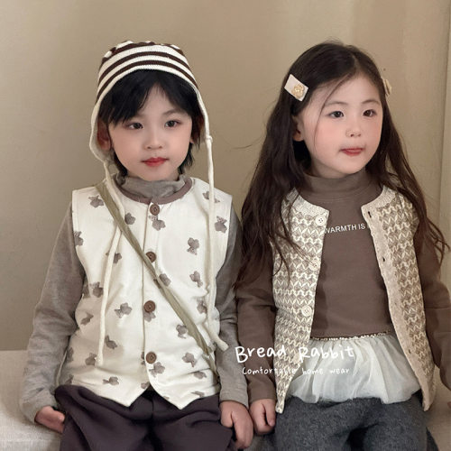 面包兔秋冬季新款双层棉儿童马甲男女童家居保暖小背心
