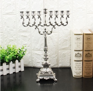 光明节大号9头金灯台欧式金属居家摆件餐厅浪漫蜡烛台以色列烛台