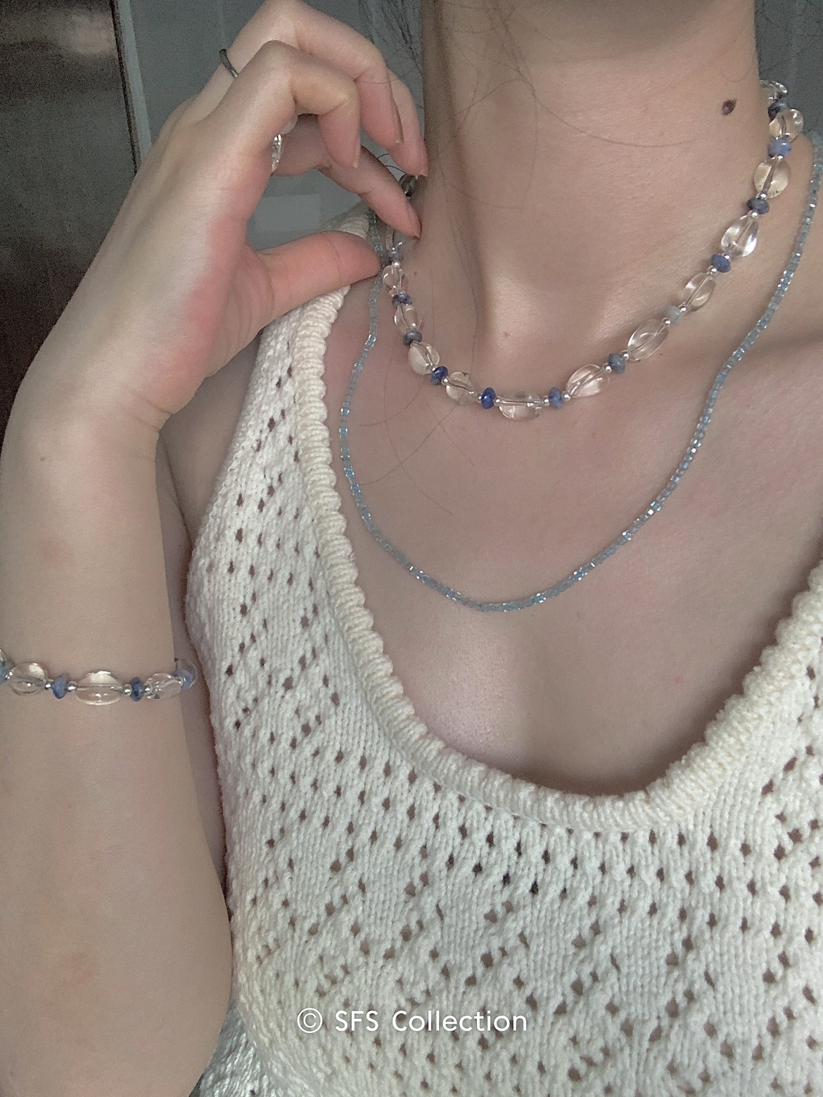 SFS.2024夏款新品剔透晶莹天然白水晶S925纯银项链手链