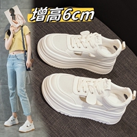 真皮内增高包头凉鞋女夏镂空透气厚底系带熊猫小白鞋小码32 33 34