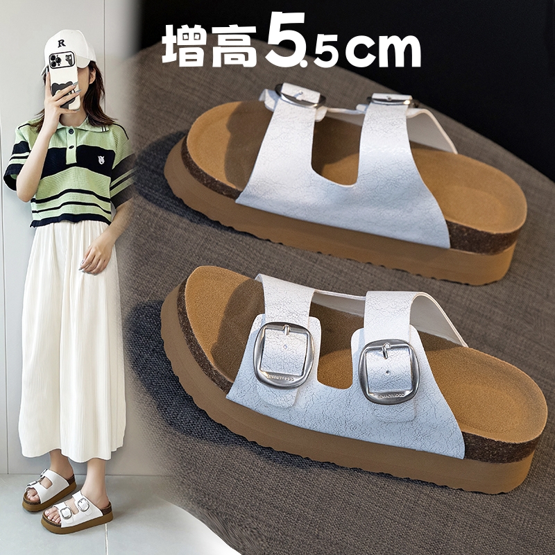真皮勃肯凉拖鞋露趾外穿厚底小码