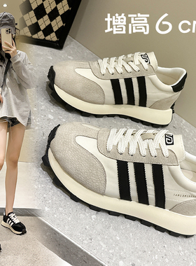 小码313233真皮内增高阿甘鞋女厚底系带黑白三条杠低帮休闲女鞋34