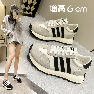 真皮内增高阿甘鞋女厚底系带小码